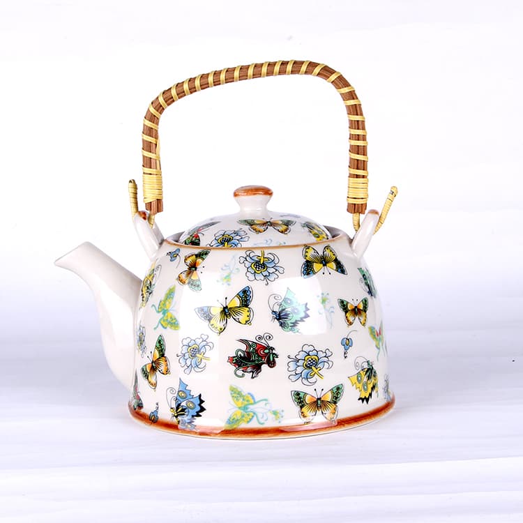 Rattan-Handle Ceramic Teapot detail 3