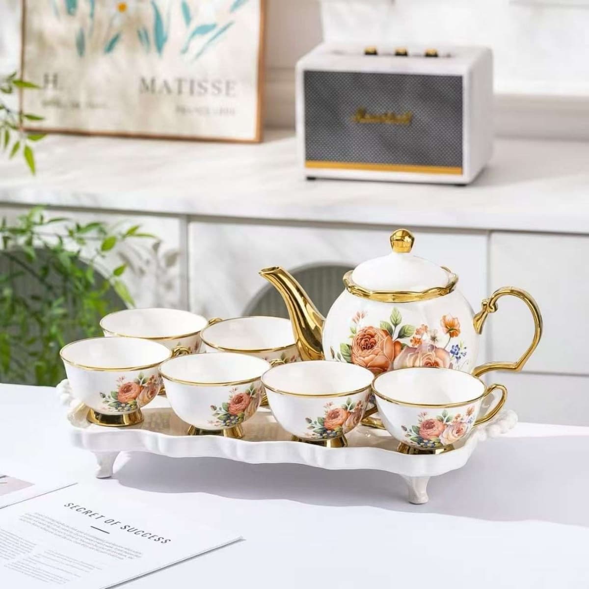 Rose Bouquet Ceramic Tea Service Set detail 3