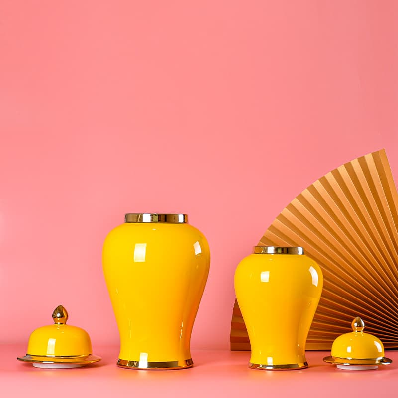 Yellow Lidded Ceramic Ginger Jar detail 2