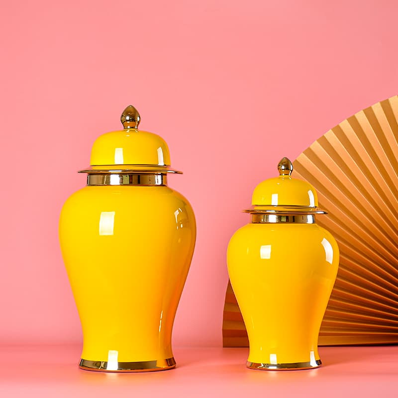 Yellow Lidded Ceramic Ginger Jar