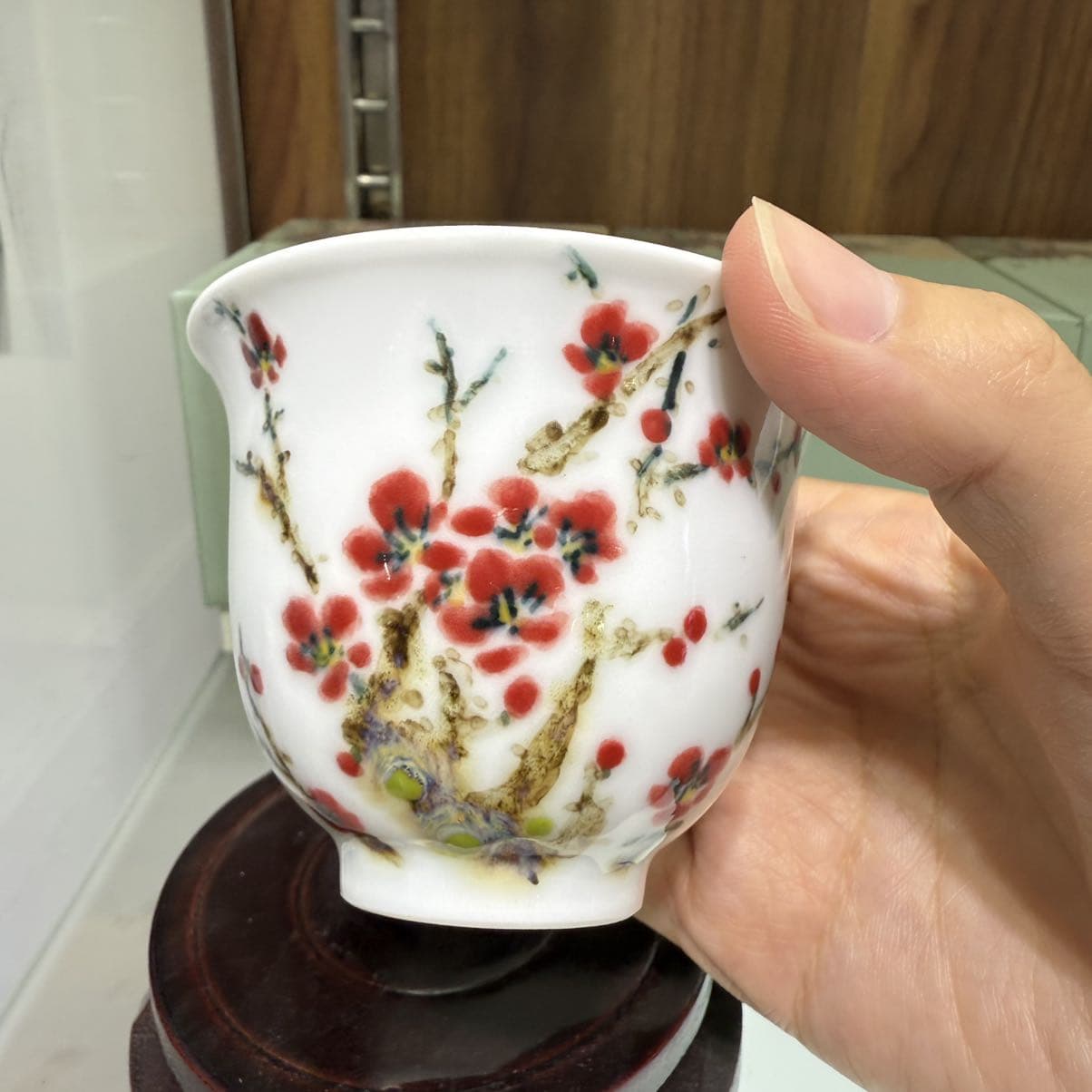 Red Plum Hand-Painted Tea Cup detail 3
